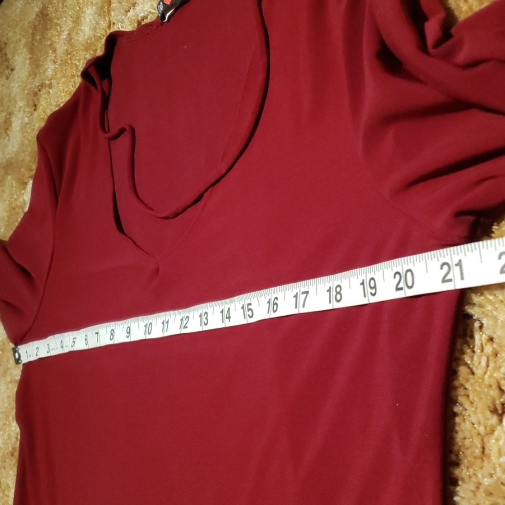 Red Over-sized Blouse Neck Embellishment Draped - Picture 7 of 8